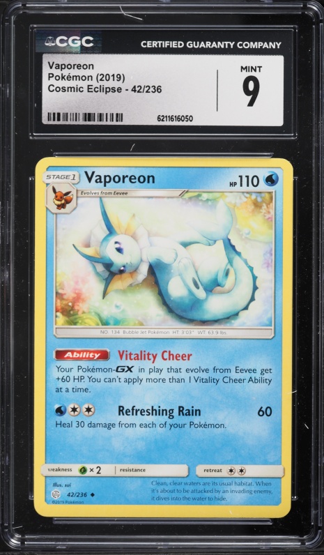 2019 Pokemon Sun & Moon Cosmic Eclipse Vaporeon #42 CGC 9 MINT