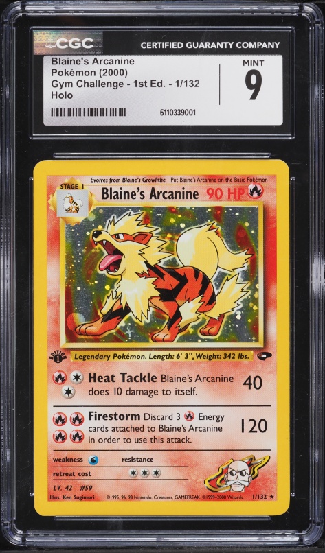 2000 Pokemon Gym Challenge 1st Edition Holo Blaine's Arcanine #1 CGC 9 MINT
