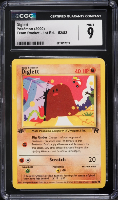 2000 Pokemon Team Rocket 1st Edition Diglett #52 CGC 9 MINT