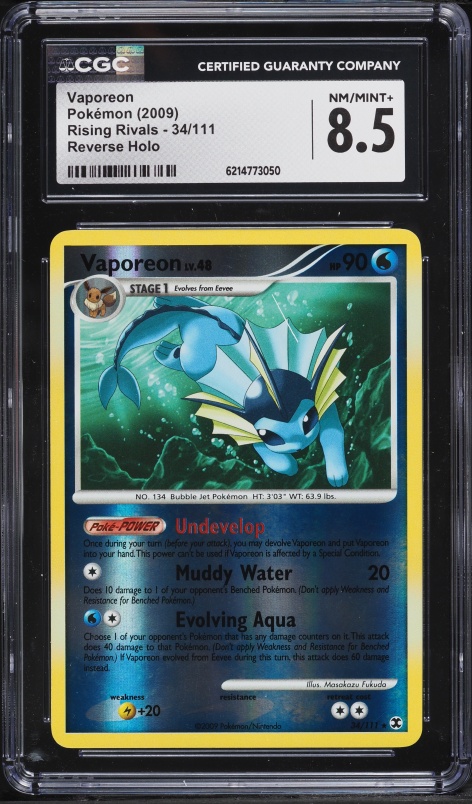 2009 Pokemon Platinum Rising Rivals Reverse Holo Vaporeon #34 CGC 8.5 NM-MT+