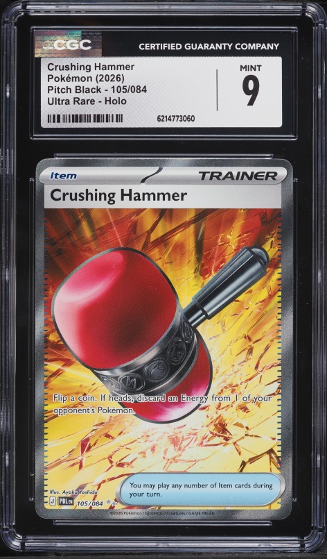 2026 Pokemon Mega Evolution Pitch Black Full Art Crushing Hammer #105 CGC 9 MINT