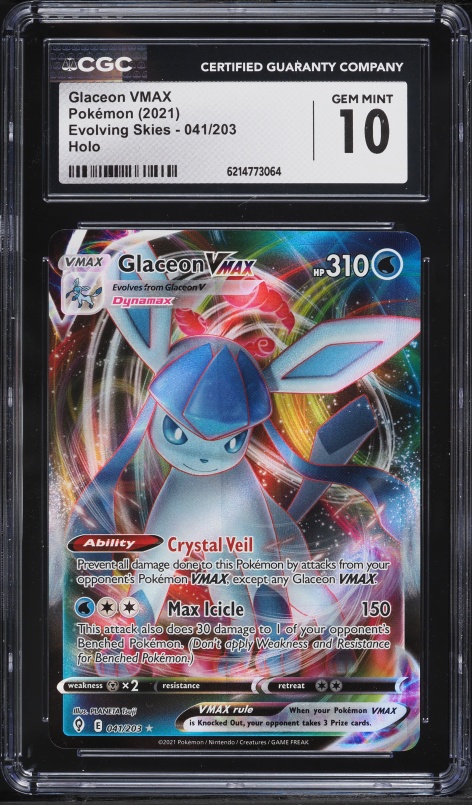 2021 Pokemon Sword & Shield Evolving Skies Alt Art Glaceon VMAX #41 CGC 10 GEM MINT