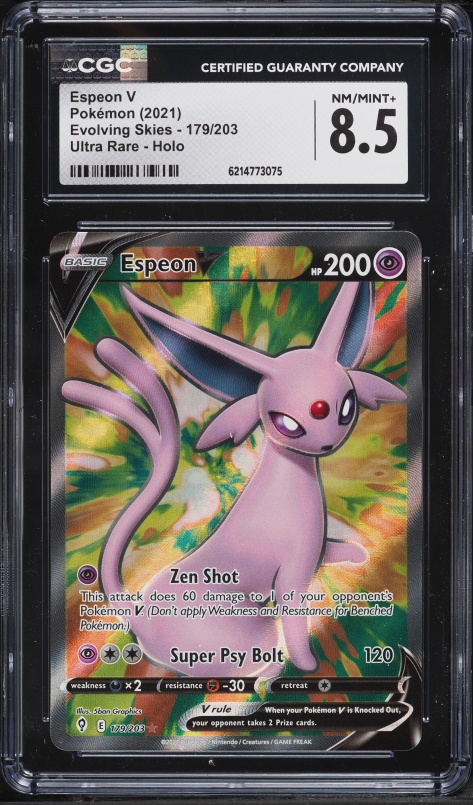 2021 Pokemon Sword & Shield Evolving Skies Full Art Espeon V #179 CGC 8.5 NM-MT+