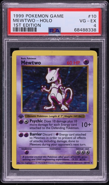 1999 Pokemon Base Set Shadowless 1st Edition Holo Mewtwo #10 PSA 4 VGEX