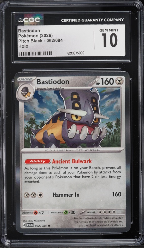2026 Pokemon Mega Evolution Pitch Black Holo Bastiodon #062 CGC 10 GEM MINT