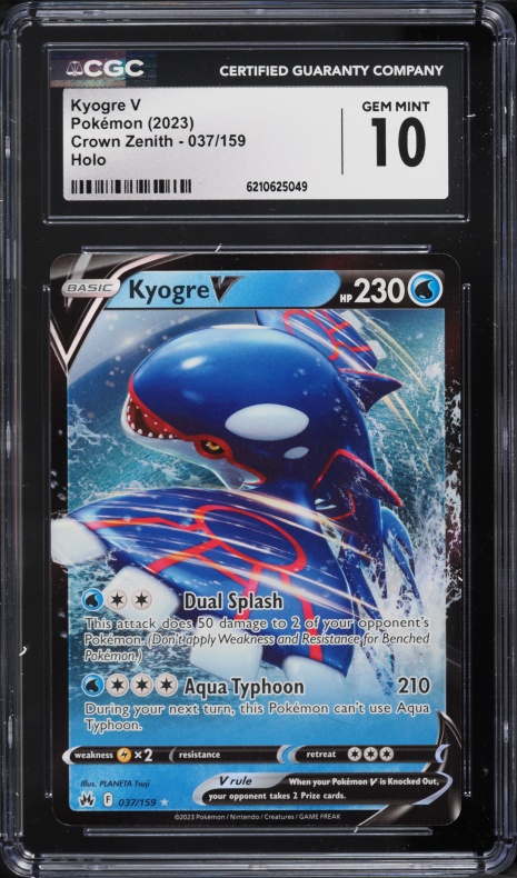 2023 Pokemon Sword & Shield Crown Zenith Holo Kyogre V #37 CGC 10 GEM MINT