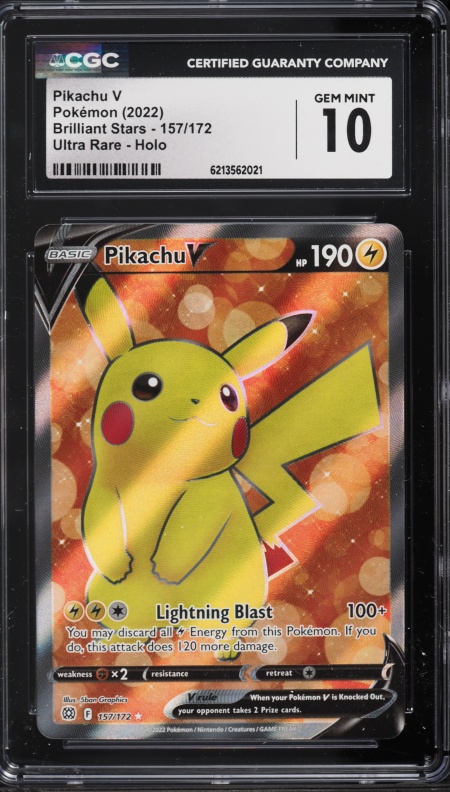 2022 Pokemon Sword & Shield Brilliant Stars Full Art Pikachu V #157 CGC 10 GEM MINT