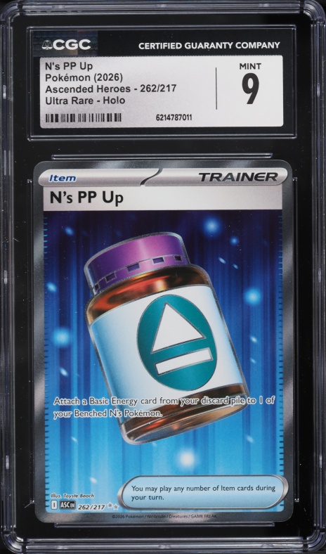 2026 Pokemon Mega Evolution Ascended Heroes Full Art N's PP Up #262 CGC 9 MINT