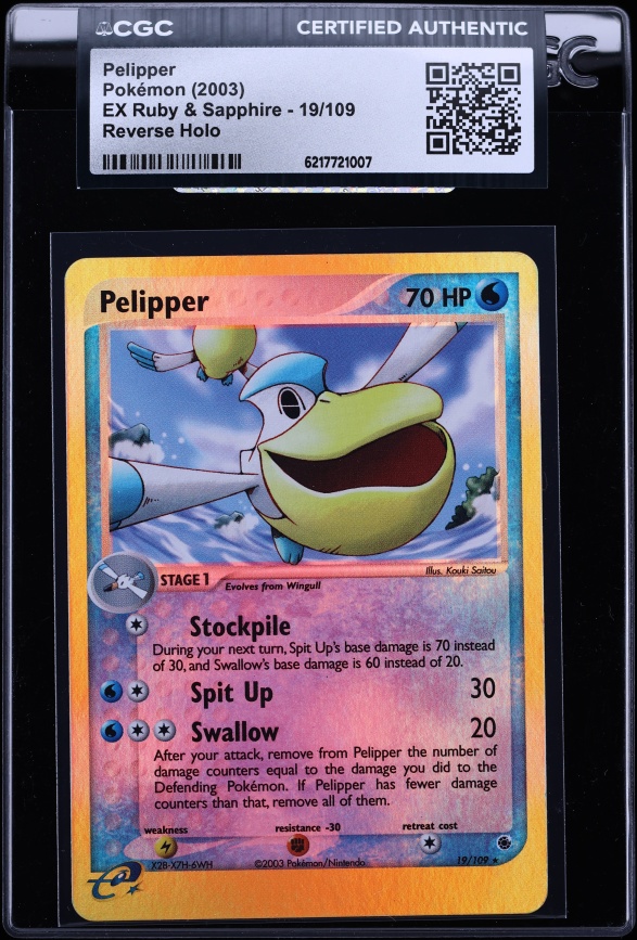2003 Pokemon EX Ruby & Sapphire Reverse Holo Pelipper #19 CGC AUTH