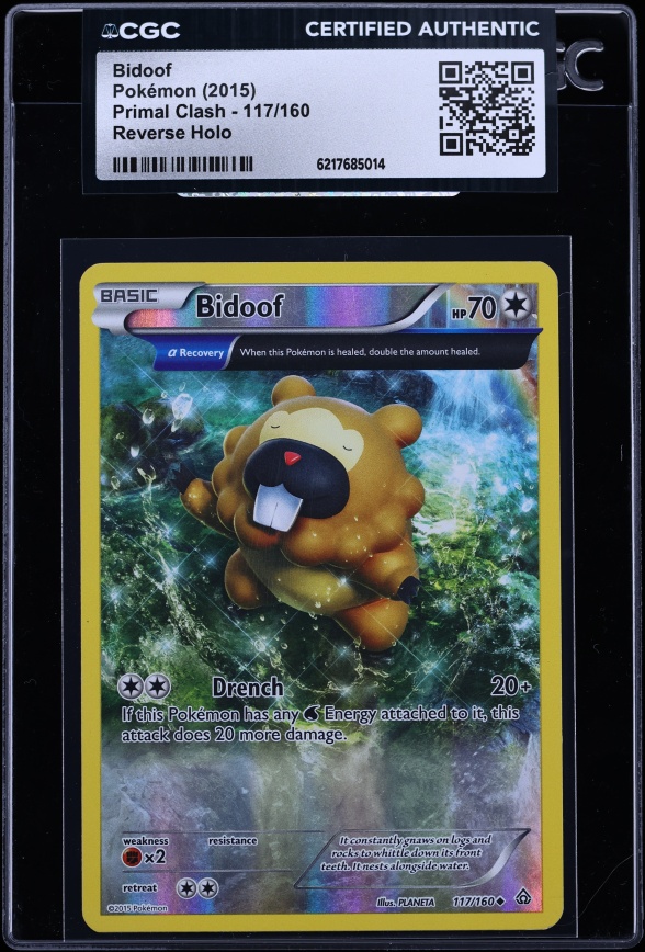 2015 Pokemon XY Primal Clash Reverse Holo Bidoof #117 CGC AUTH