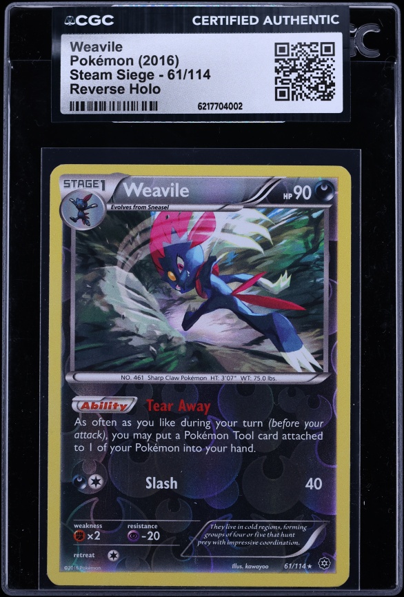 2016 Pokemon XY BREAK Steam Siege Reverse Holo Weavile #61 CGC AUTH