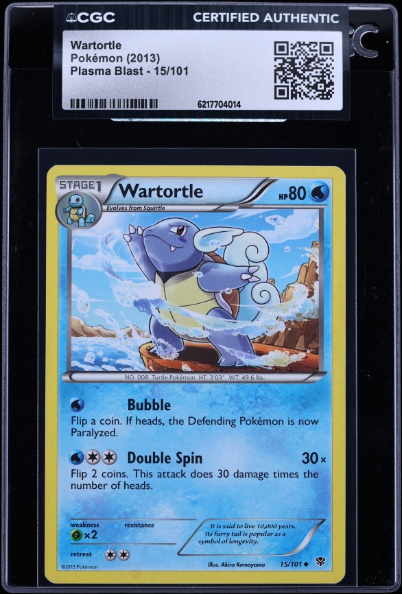 2013 Pokemon Black & White Plasma Blast Wartortle #15 CGC AUTH