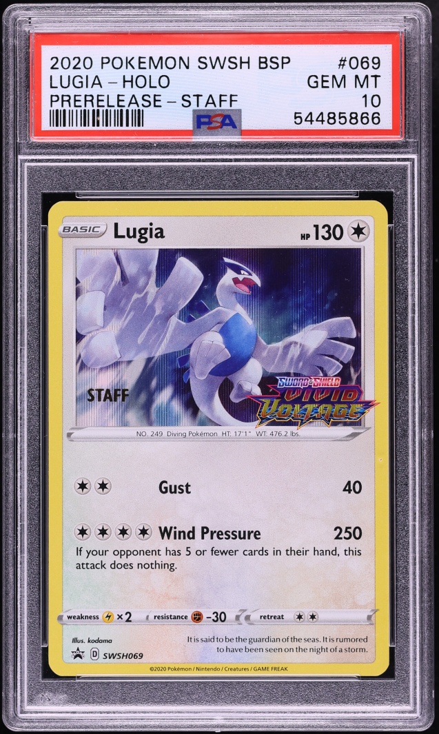 2020 Pokemon Sword & Shield Vivid Voltage Prerelease Staff Holo Lugia #69 PSA 10 GEM MINT