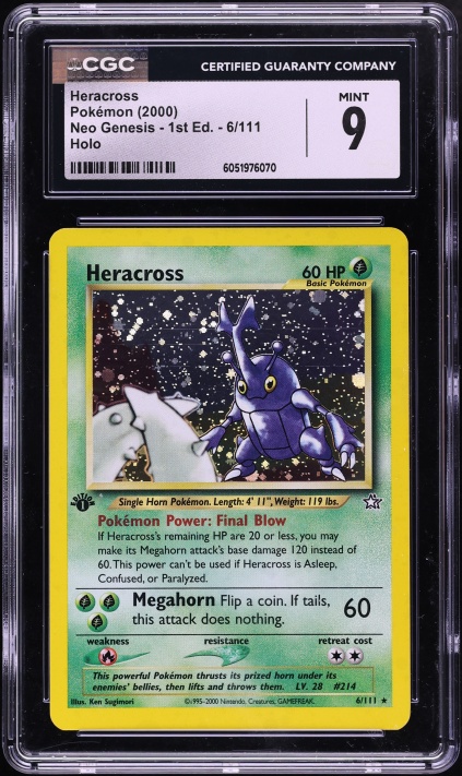 2000 Pokemon Neo Genesis 1st Edition Holo Heracross #6 CGC 9 MINT