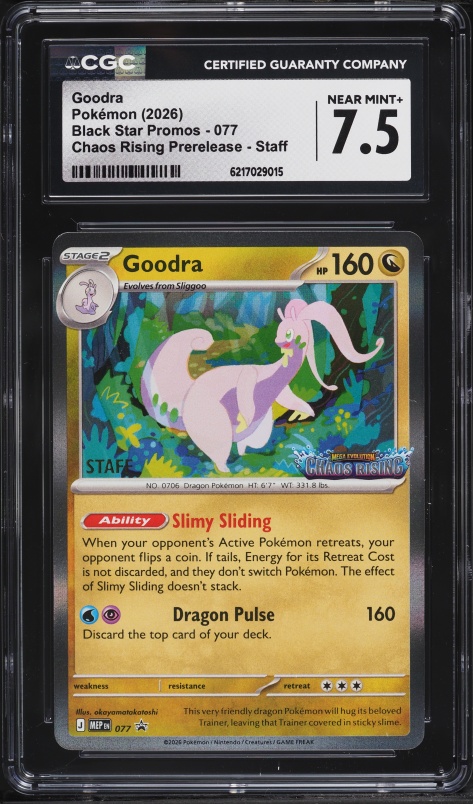2026 Pokemon Mega Evolution Promo Chaos Rising Prerelease Staff Goodra #77 CGC 7.5 NRMT+