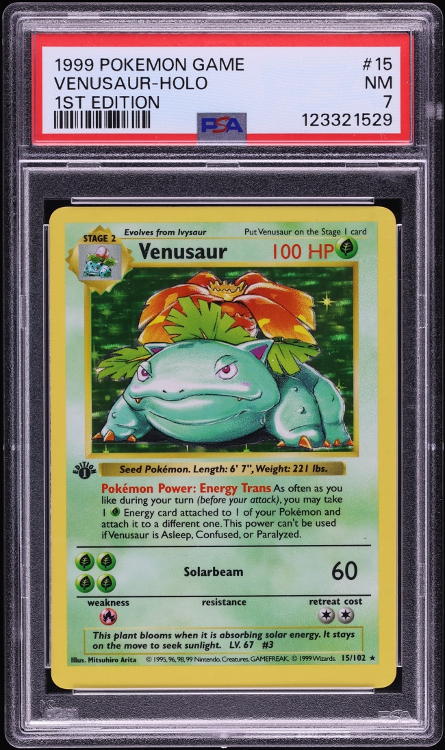 1999 Pokemon Base Set Shadowless 1st Edition Holo Venusaur #15 PSA 7 NRMT