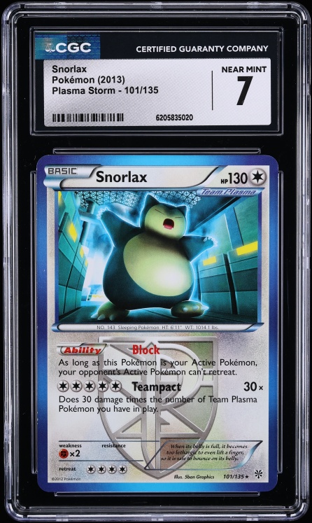 2013 Pokemon Black & White Plasma Storm Snorlax #101 CGC 7 NRMT