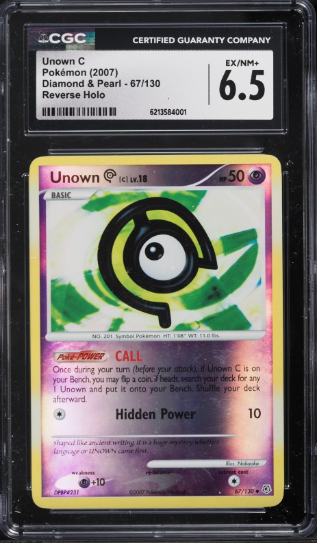 2007 Pokemon Diamond & Pearl Reverse Holo Unown C #67 CGC 6.5 EXMT+