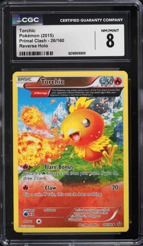 2015 Pokemon XY Primal Clash Reverse Holo Torchic #26 CGC 8 NM-MT