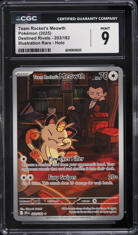 2025 Pokemon Scarlet & Violet Destined Rivals IR Team Rocket's Meowth #203 CGC 9 MINT