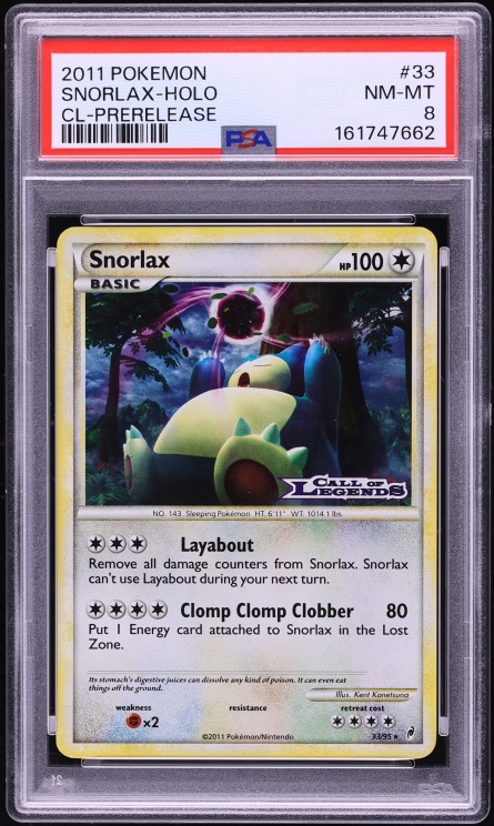 2011 Pokemon Call Of Legends Prerelease Holo Snorlax #33 PSA 8 NM-MT