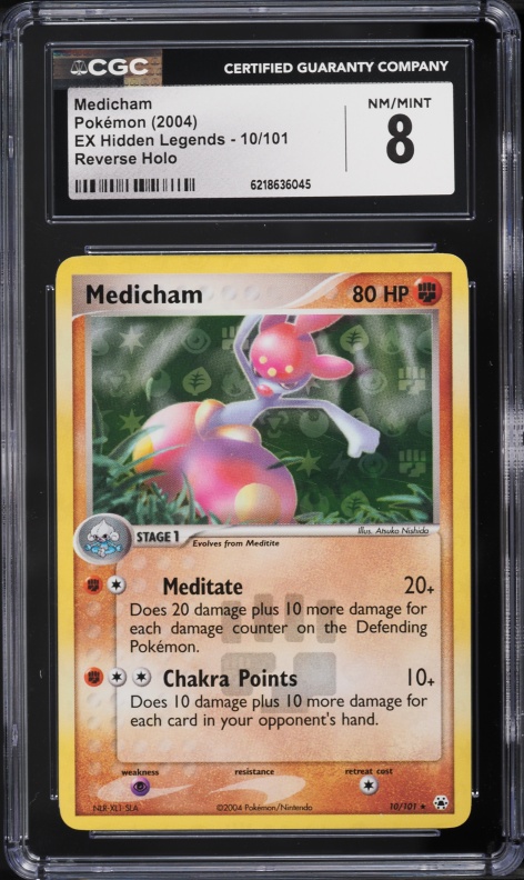 2004 Pokemon EX Hidden Legends Reverse Holo Medicham #10 CGC 8 NM-MT