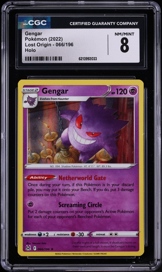 2022 Pokemon Sword & Shield Lost Origin Holo Gengar #66 CGC 8 NM-MT