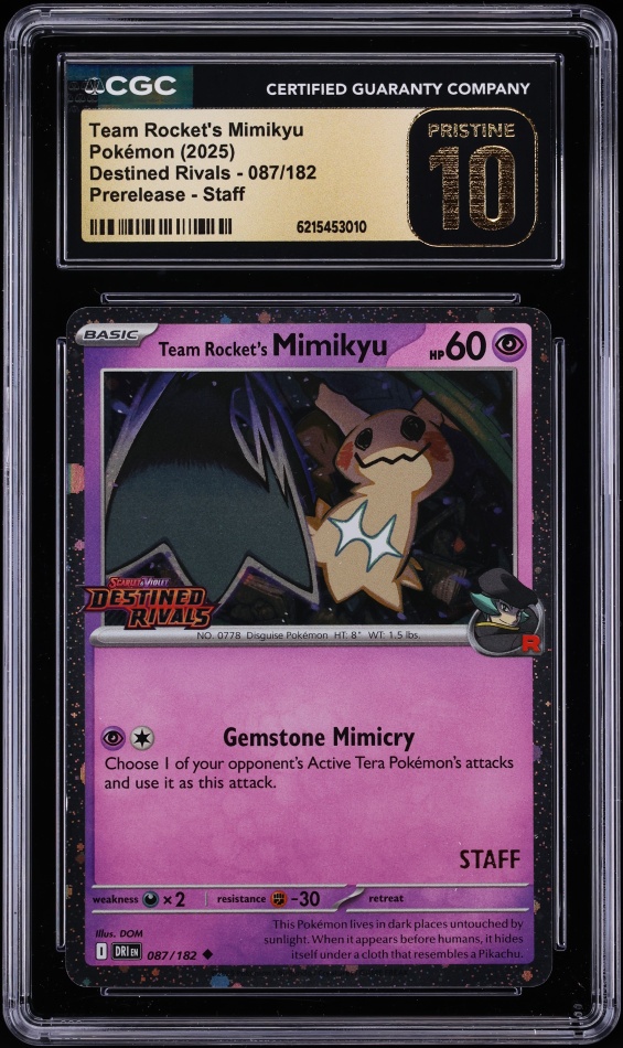 2025 Pokemon SV Destined Rivals Prerelease Staff Team Rocket's Mimikyu #87 CGC 10 PRISTINE