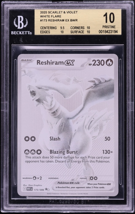 2025 Pokemon Scarlet & Violet White Flare BWR Reshiram ex #173 BGS 10 PRISTINE