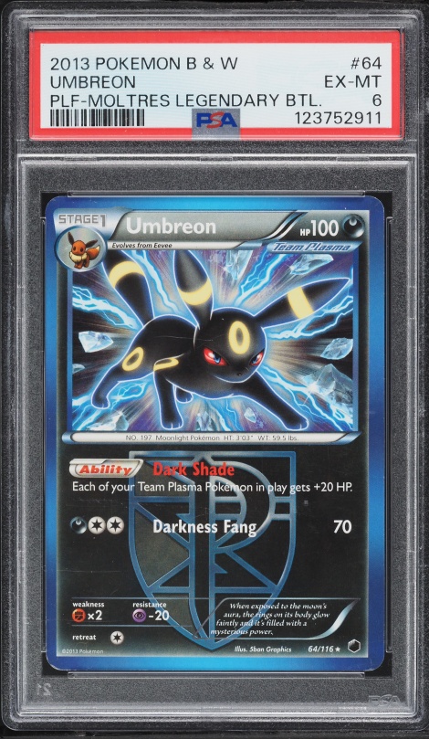 2013 Pokemon Black & White Plasma Freeze Moltres Legendary Battle Umbreon #64 PSA 6 EXMT