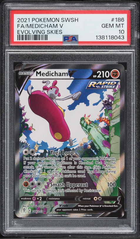 2021 Pokemon Sword & Shield Evolving Skies Full Art Medicham V #186 PSA 10 GEM MINT