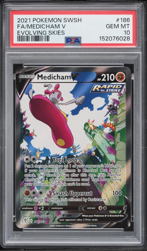 2021 Pokemon Sword & Shield Evolving Skies Full Art Medicham V #186 PSA 10 GEM MINT