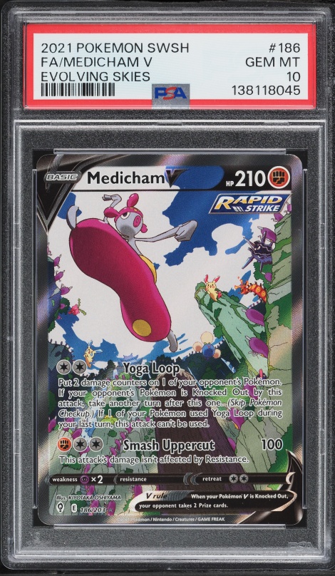 2021 Pokemon Sword & Shield Evolving Skies Full Art Medicham V #186 PSA 10 GEM MINT