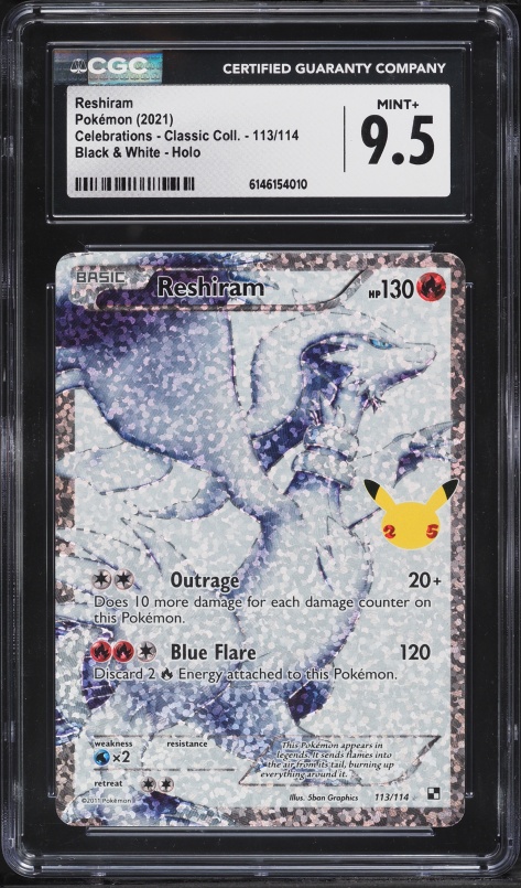 2021 Pokemon SWSH Celebrations Classic Collection Full Art Reshiram #113 CGC 9.5 MINT+