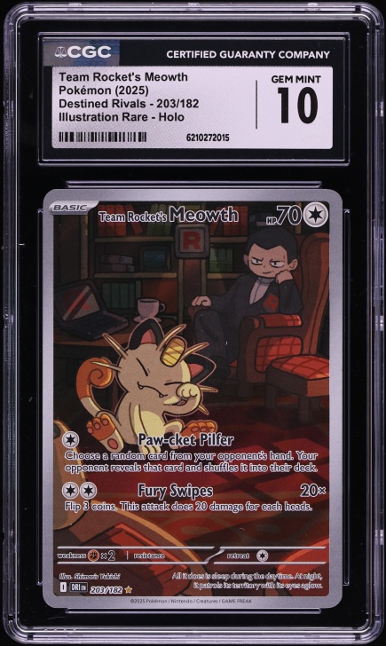 2025 Pokemon Scarlet & Violet Destined Rivals IR Team Rocket's Meowth #203 CGC 10 GEM MINT
