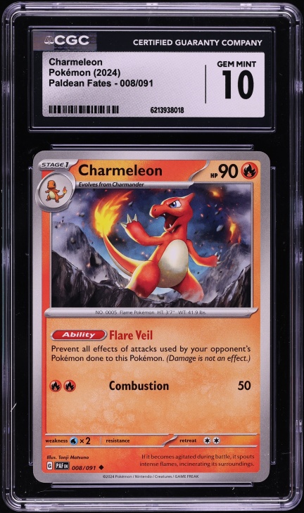 2024 Pokemon Scarlet & Violet Paldean Fates Charmeleon #8 CGC 10 GEM MINT