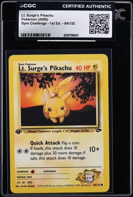2000 Pokemon Gym Challenge 1st Edition Lt Surge's Pikachu #84 CGC AUTH