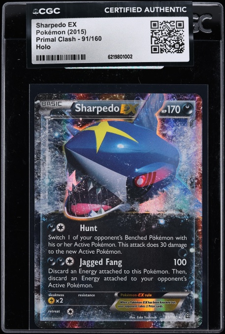 2015 Pokemon XY Primal Clash Holo Sharpedo Ex #91 CGC AUTH