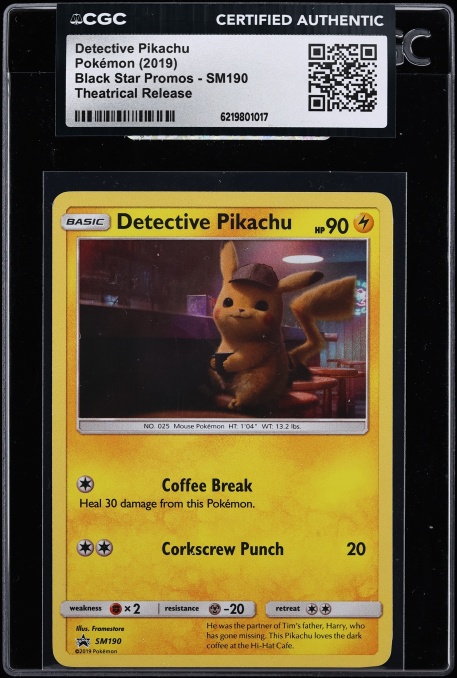 2019 Pokemon Sun & Moon Black Star Promo Detective Pikachu #SM190 CGC AUTH