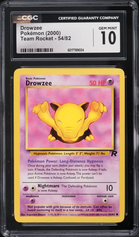 2000 Pokemon Team Rocket Drowzee #54 CGC 10 GEM MINT