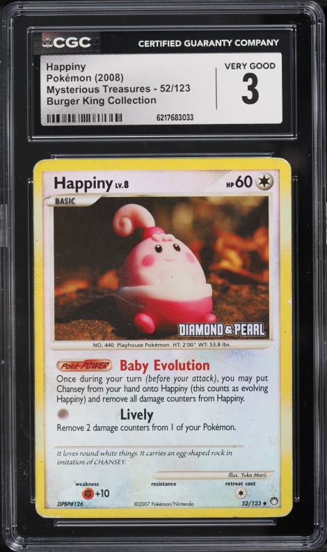 2008 Pokemon Diamond & Pearl Mysterious Treasures Burger King Collection Happiny #52 CGC 3 VG