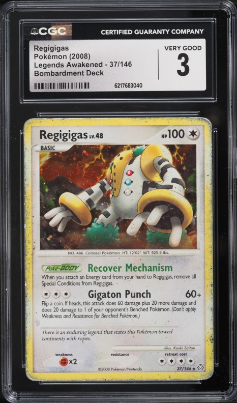 2008 Pokemon Diamond & Pearl Legends Awakened Bombardment Deck Regigigas #37 CGC 3 VG