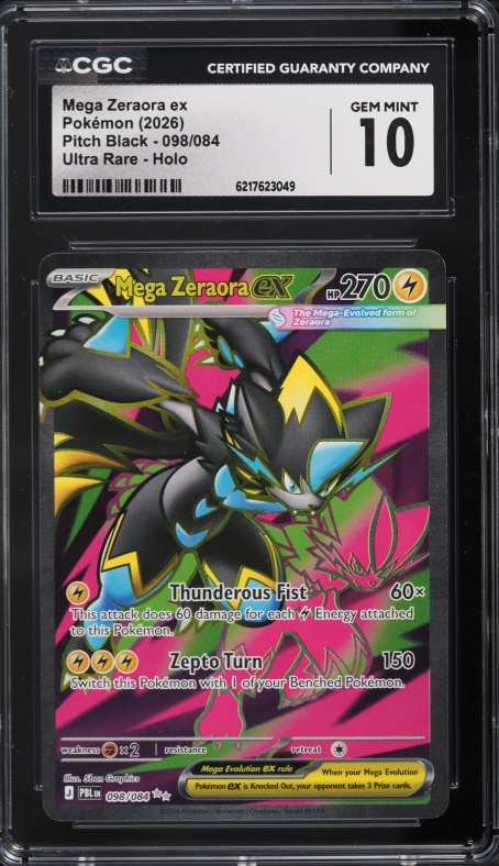 2026 Pokemon Mega Evolution Pitch Black Full Art Mega Zeraora Ex #98 CGC 10 GEM MINT
