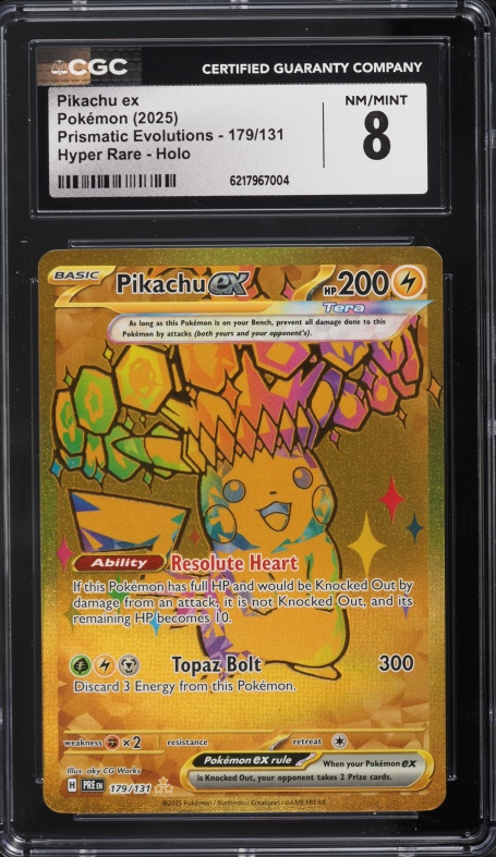 2025 Pokemon Scarlet & Violet Prismatic Evolutions Gold Rare Pikachu Ex #179 CGC 8 NM-MT