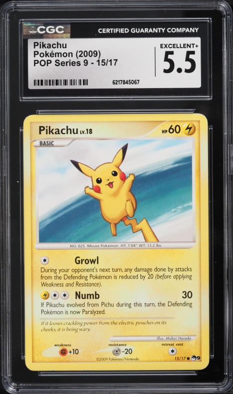 2009 Pokemon Diamond & Pearl POP Series 9 Pikachu #15 CGC 5.5 EX+