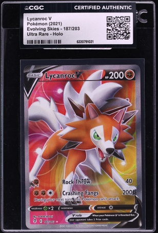 2021 Pokemon Sword & Shield Evolving Skies Full Art Lycanroc V #187 CGC AUTH