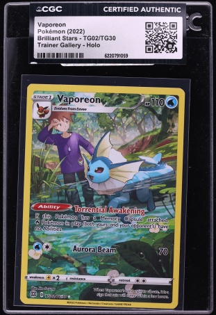 2022 Pokemon Sword & Shield Brilliant Stars Trainer Gallery CHR Vaporeon #TG02 CGC AUTH