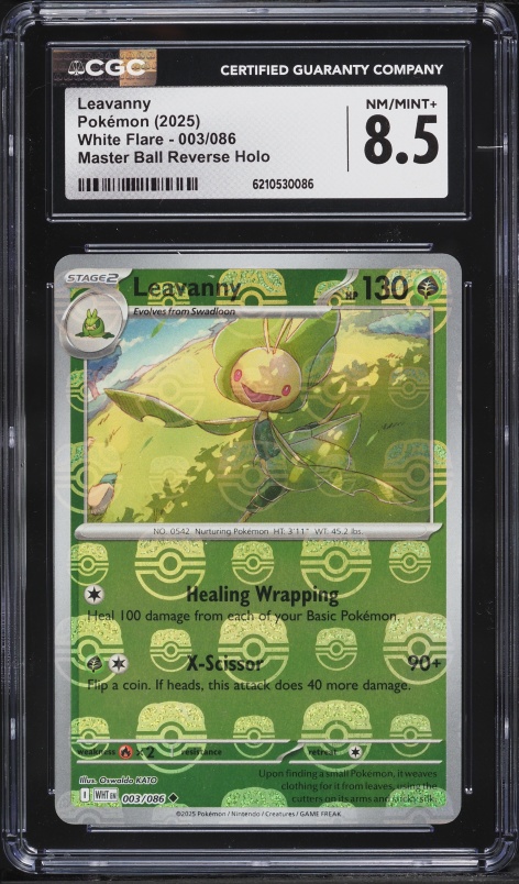 2025 Pokemon Scarlet & Violet White Flare Master Ball Reverse Holo Leavanny #003 CGC 8.5 NM-MT+