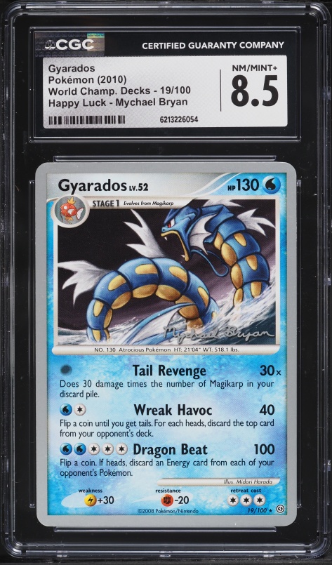 2010 Pokemon DP World Champ. Deck Happy Luck Mychael Bryan Gyarados #19 CGC 8.5 NM-MT+