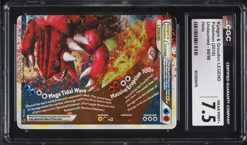 2010 Pokemon HeartGold & SoulSilver Undaunted Holo Kyogre & Groudon Legend #88 CGC 7.5 NRMT+